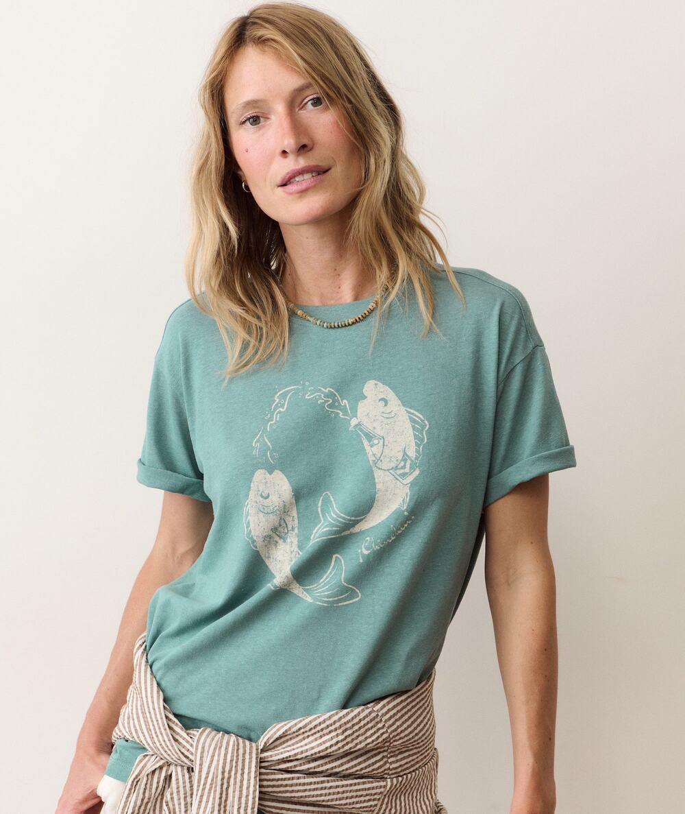 NWT Marine Layer Women's Oversized Hemp Graphic Tee in Palm size Small